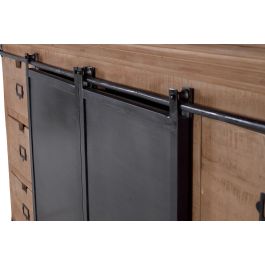 GINER Y COLOMER Alacena Industrial Madera de Mango 4 Puertas Correderas 6 Cajones Gris Oscuro Natural