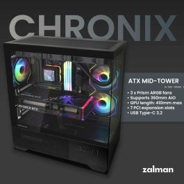 Zalman CHRONIX BLACK Caja PC Midi Tower Negra con Panel de Vidrio Templado