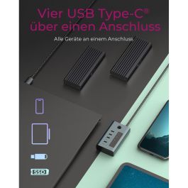 ICY BOX IB-HUB1454-C31 Hub USB-C 4 Puertos USB-C Display 10000 Mbit/s Aluminio Gris Azul