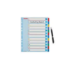 Indice Esselte Cartulina Mylar Borrable Numerico A4+ Pestañas 1-12 11 Taladros