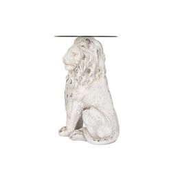 DKD Home Decor Mesita Auxiliar Neoclasica Desmontable Blanco 52x44x72 cm, de Magnesia y Cristal con Detalle León
