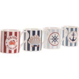 DKD Home Decor Taza Atlantico Azul Marino Rojo Porcelana New Bone 5.3 x 6 x 8 cm (12 Unidades)