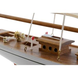 DKD Home Decor Barco Mediterráneo Blanco de Madera y Algodón 60 x 11 x 85 cm