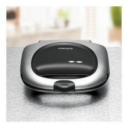 ROMMELSBACHER Sandwich Maker ST 1000 - Gril para 4 Bocadillos, Placas Antiadherentes, 1000W, Negro/Plata, 302 mm