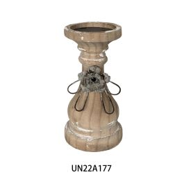 DKD Home Decor Portavela Neoclásico, Madera Natural, 9.5x9.5x28 cm, Set de 2 Unidades