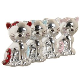 DKD Home Decor Figura Gato Resina Acrílico Beige Rosa Azul Celeste Rojo 3 x 5 x 3 cm