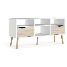 Mueble TV - 4 nichos 2 cajones - Blanco / Roble - 117,2 x 39,1 x 57,4 cm - TVILUM Precio: 104.90000015. SKU: B1K4CTJL7C