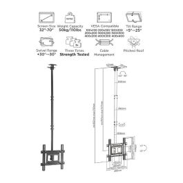 EQUIP Soporte TV Techo 650321 para Pantallas de 32"-70", 50kg, Negro, Inclinable