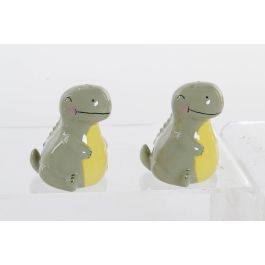 DKD Home Decor Salero Infantil Dinosaurio Set de 2 de Dolomite Verde 7 x 7.7 x 6.6 cm Apto Microondas