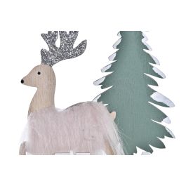 DKD Home Decor Decoración Navidad Reno Alpina Blanco Beige Verde Plateado MDF Poliéster 4.5x16x15.6cm Pack 12 Unidades Surtido Aleatorio