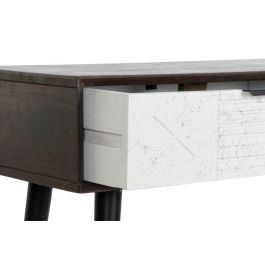 DKD Home Decor Consola Moderna Blanco Wengue Negro 105x35x77 cm con 2 Cajones y Estructura Desmontable de Mango y Metal