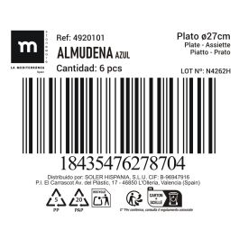 La Mediterranea Plato Azul "Almudena" 27 cm (12 Unidades)