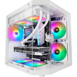 Mars Gaming MC-3TLITE Minitorre MicroATX Blanca con Triple Cristal Templado, Ventilador FRGB y Doble Cámara Gaming