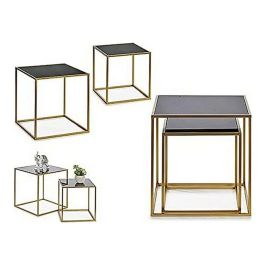 Set 2 Mesas Auxiliares de Metal en Forma de Cubo Giftdecor 50x50x50 cm - Negro/Oro Set 2 Mesas Auxiliares de Metal en Forma de Cubo Giftdecor 50x50x50 cm - Negro/Oro