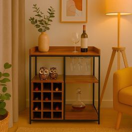Mueble Botellero Versa para 12 Botellas, 34x81x70 cm, Madera MDF y Metal Mueble Botellero Versa para 12 Botellas, 34x81x70 cm, Madera MDF y Metal