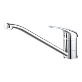 Edm Grifo monomando de cocina bajo ventana, cuerpo de latón con mango de zinc, acabado cromado, 40 cm caño, ahorro de agua