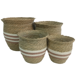 DKD Home Decor Macetero Urban Marrón de Fibra 28x28x28 cm - Set de 4 Maceteros con Rayas
