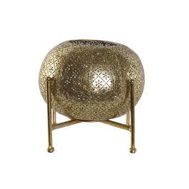DKD Home Decor Portavela Oriental Dorado de Metal y Cristal para Decoración, 24x24x20 cm