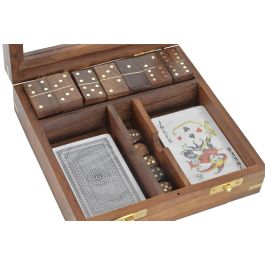 DKD Home Decor Juego Colonial Decorativo Set 4 Piezas en Madera Sheesham, Cristal, Latón Marrón Dorado Hecho a Mano 17x17x5.5 cm