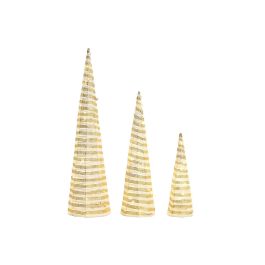 DKD Home Decor Cono Navidad Moderno de Ratán con Luz LED Set de 3 Unidades Blanco y Dorado 20x20x80 cm Decoración Navideña a Pilas AA Precio: 47.49999958. SKU: B1EV6AVQSN