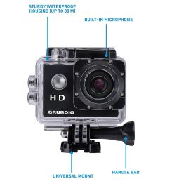 Grundig Cámara Deportiva 5 MP, Impermeable hasta 30m, Ángulo Visión 100°, Pantalla LCD 2", Batería 90 min, USB-C + Accesorios Grundig Cámara Deportiva 5 MP, Impermeable hasta 30m, Ángulo Visión 100°, Pantalla LCD 2", Batería 90 min, USB-C + Accesorios