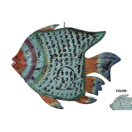 DKD Home Decor 2c24 Figura de Pez Decorativa con Portavela en Metal, tono Azul Celeste, Colección Metal fishes para Hogar, 108x16x80 cm
