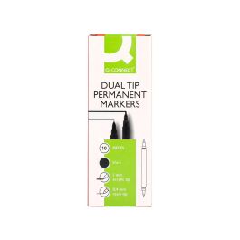 Rotulador Q-Connect Marcador Permanente Doble Punta Color Negro 4 mm Y 1 mm 10 unidades