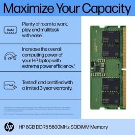 HP 8GB DDR5 5600MHz SODIMM Memoria RAM para portátiles - Mejora de Rendimiento y Productividad