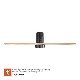 Edm Ventilador de Techo Inteligente Kara 3 Aspas ø132cm Blanco Negro Luz LED 30W 3CCT 3000/4000/6000K Compatible con Alexa y Google Assistant