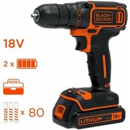 Black & Decker BDCDC18BAFC Taladro Atornillador Inalámbrico 18V Li-Ion 2 Baterías, 80 Accesorios, Vel. Variable, 10 Pos. Torque