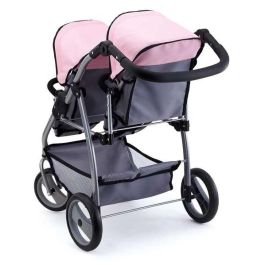 Coche de muñeca gemelar gris/rosa 76x63x4 6cm