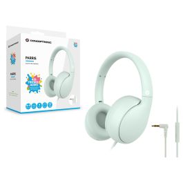 Conceptronic Auriculares Diadema PARRIS04GT para Niños con Limitador Volumen 85dB, Color Verde, Alámbrico con Micrófono Integrado, Plegable, Conexión 3.5mm, 1.6m