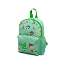 KioKids Mochila Escolar Verde 4.6L de Poliéster para Colegio/Guardería +0 Meses con 2 Bolsillos y Asa Ajustable