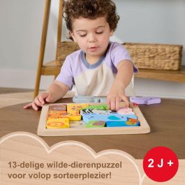 Fisher-Price Rompecabezas de Animales de Madera JFG10, Clasificación de Formas con 13 Piezas para Niños Pequeños