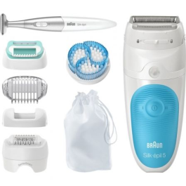 Braun Depiladora Eléctrica Silk-épil 5 Serie 5-815 con Batería, Resistente al Agua, Incluye 5 Accesorios, Perfiladora Bikini y Cabezal de Afeitar
