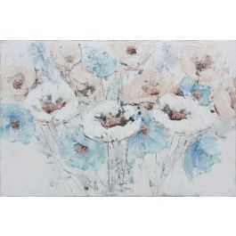 DKD Home Decor Cuadro Decorativo Lienzo Ramo Flores Shabby Chic Pintado a Mano Azul Rosa 120x80x3.5cm Pack 3 Unidades