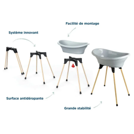 Thermobaby Pack Baño Vasco 5 En 1 Charm Gris con Tina, Pie, Desagüe, Tumbona y Termómetro