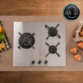 Cecotec Placa de Gas 3 Fuegos Bolero Squad G 3400S 6200W Acero Inox Wok Hierro Fundido