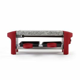 Livoo DOC156RC Máquina Raclette para 2 personas 350W con Bandeja de Granito Extraíble, 2 Ollas de Fondue y Pies Antideslizantes - Rojo Chile