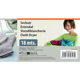 Inde Tendedero metálico extensible de 18 m, color negro brillo, largo 127 x ancho 51 x alto 3.5 cm (6 Unidades)