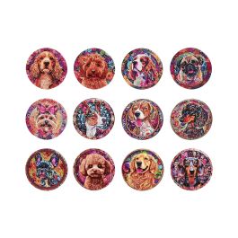 DKD Home Decor Posavasos Shabby Multicolor 11x11 cm Dolomita y Corcho (72 Unidades) Apto Lavavajillas con Diseño Perro