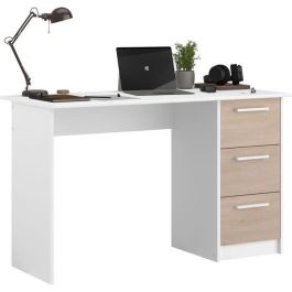 Office Essential Parisot 3 Cajones - Decoración Chene y Blanca - L 121.2 x D 55 x H 74.5 cm - Hecho en Francia