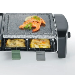 Severin RG9645 Raclette grill para 8 personas, piedra de cocción natural, 1400W, termostato ajustable, Negro