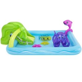 Bestway Piscina Infantil Centro de Actividades Acuáticas Fantastic Aquarium con Tobogán, Fuente, Juegos y Accesorios Inflables 239x206x86 cm