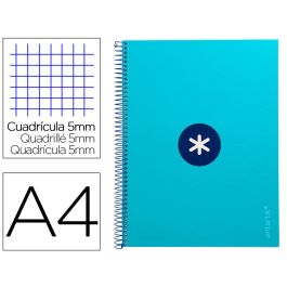 Cuaderno Espiral A4 Micro Antartik Tapa Forrada 80H 90 gr Cuadro 5 mm 1 Banda 4 Taladros Turquesa