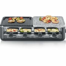 Parrilla Raclette - SEVERIN - RG2366 - 8 personas. - Placa de cocción reversible y de piedra natural - 8 sartenes - Color negro