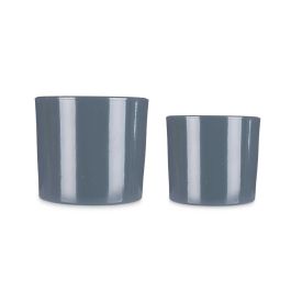 Ibergarden Set de 2 Macetas de Cerámica Cilíndricas en Color Antracita, 22 y 27 cm Ibergarden Set de 2 Macetas de Cerámica Cilíndricas en Color Antracita, 22 y 27 cm