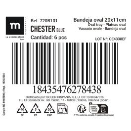 Bandeja Oval Chester Blue 20x11 cm - Inde (18 Unidades) Bandeja Oval Chester Blue 20x11 cm - Inde (18 Unidades)