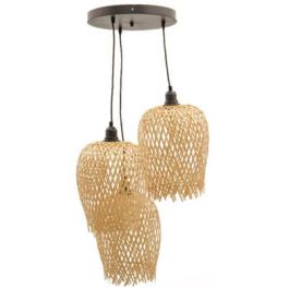 DKD Home Decor Lámpara Techo Colgante Tropical de Ratán y Bambú Marrón Claro Negro, 3 Luces E27, Max 50W, 94cm Alto