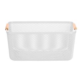 Kipit Cesta de Plástico Blanca con Asa de Bambú, 32 x 20.5 cm (Set de 24)